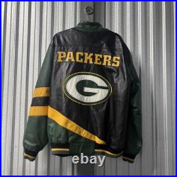Green Bay Packers Jacket Mens 2XL Leather Green Black NFL Football Full Zip