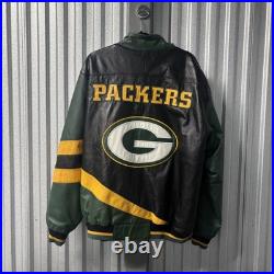 Green Bay Packers Jacket Mens 2XL Leather Green Black NFL Football Full Zip