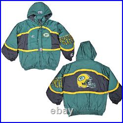 Green Bay Packers Jacket Mens Large NFL Pro Line Hooded Quilt Lined Logo Athleti