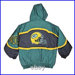 Green Bay Packers Jacket Mens Large NFL Pro Line Hooded Quilt Lined Logo Athleti