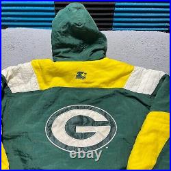 Green Bay Packers Jacket Mens XL Color Block Vintage Starter Pro Line Hooded 90s