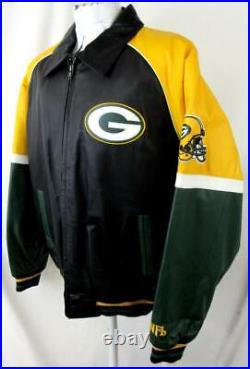 Green Bay Packers Men Large Embroidered Full Zip All Leather Jacket PAMZ 994