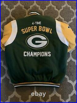 Green Bay Packers Men's Large Varsity Jacket Brand New NFL Super Bowl Champs