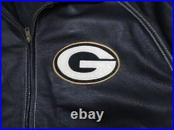 Green Bay Packers Mens Leather Jacket Sz 2XL Quilt Lined Full Zip Black NFL GIII