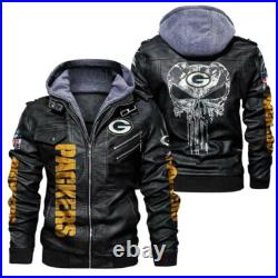 Green Bay Packers NFL Black Bomber Jacket Leather Hoodie Style, Sticker Patches Green Bay Packers NFL Black Bomber Jacket Leather Hoodie Style, Sticker Patches