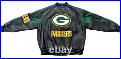 Green Bay Packers NFL Mens Leather Jacket Sz XXL Black Green Zip Up Bomber