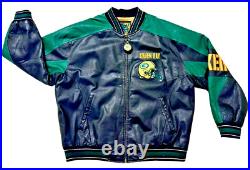 Green Bay Packers NFL Mens Leather Jacket Sz XXL Black Green Zip Up Bomber