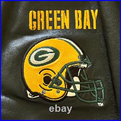 Green Bay Packers NFL Mens Leather Jacket Sz XXL Black Green Zip Up Bomber