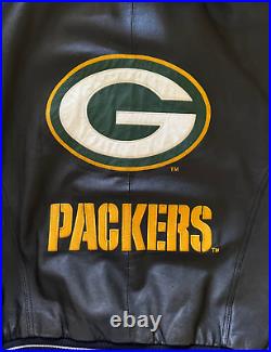 Green Bay Packers NFL Mens Leather Jacket Sz XXL Black Green Zip Up Bomber