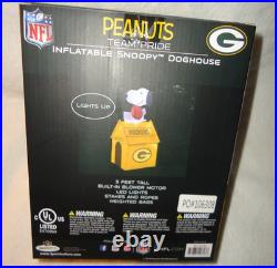 Green Bay Packers NFL Peanuts Lighted 5 Ft Inflatable Snoopy Doghouse New In Box