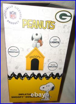 Green Bay Packers NFL Peanuts Lighted 5 Ft Inflatable Snoopy Doghouse New In Box