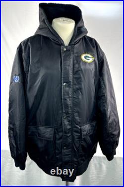 Green Bay Packers NFL Pro Line Black Winter Hooded Jacket Fleece Lining Sz XXL