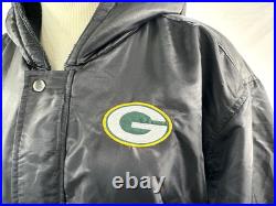 Green Bay Packers NFL Pro Line Black Winter Hooded Jacket Fleece Lining Sz XXL