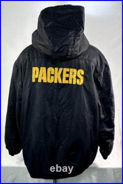 Green Bay Packers NFL Pro Line Black Winter Hooded Jacket Fleece Lining Sz XXL