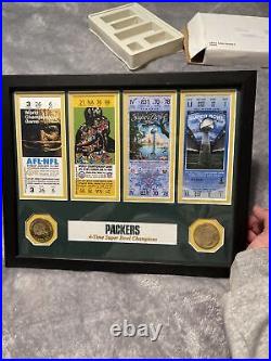 Green Bay Packers Super Bowl COA 4-time Champions Tickets Commemorative Plaque