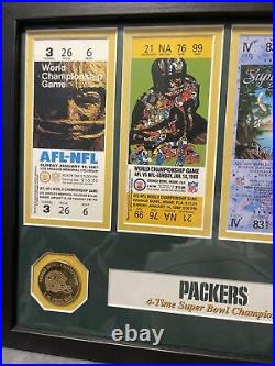 Green Bay Packers Super Bowl COA 4-time Champions Tickets Commemorative Plaque