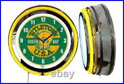 Green Bay Packers Title Town 19 Yellow Neon Clock Man Cave Game Room Football