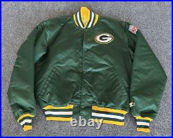 Green Bay Packers VTG Starter Satin Bomber Jacket NFL Patch Quilted XL