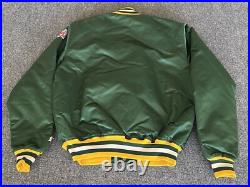 Green Bay Packers VTG Starter Satin Bomber Jacket NFL Patch Quilted XL