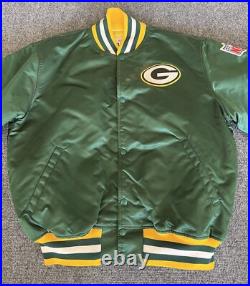 Green Bay Packers VTG Starter Satin Bomber Jacket NFL Patch Quilted XL
