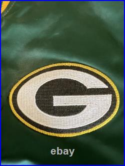 Green Bay Packers VTG Starter Satin Bomber Jacket NFL Patch Quilted XL