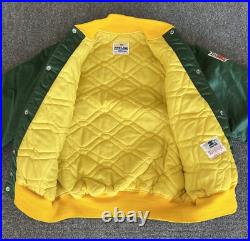 Green Bay Packers VTG Starter Satin Bomber Jacket NFL Patch Quilted XL