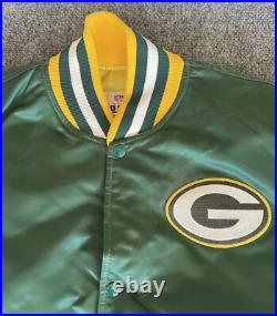 Green Bay Packers VTG Starter Satin Bomber Jacket NFL Patch Quilted XL