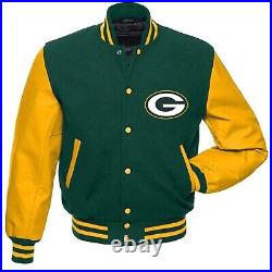 Green Bay Packers Varsity Jacket Original Wool & Leather Sleeves
