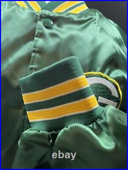 Green Bay Packers Vintage Satin Snap Varsity Jacket Chalk Line Mens Sz Large NFL