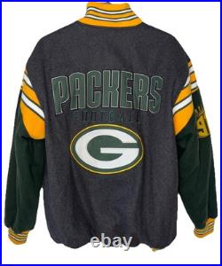 Green Bay Packers Wool Varsity Jacket Reversible Puffer Sz Large NFL Embroidered