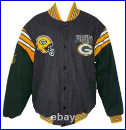 Green Bay Packers Wool Varsity Jacket Reversible Puffer Sz Large NFL Embroidered