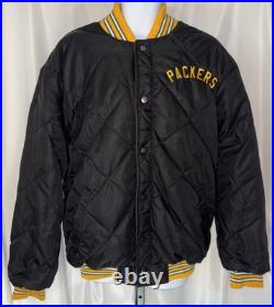 Green Bay Packers Wool Varsity Jacket Reversible Puffer Sz Large NFL Embroidered