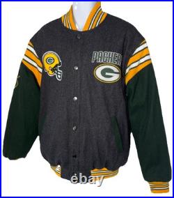 Green Bay Packers Wool Varsity Jacket Reversible Puffer Sz Large NFL Embroidered