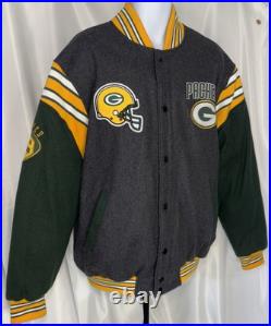 Green Bay Packers Wool Varsity Jacket Reversible Puffer Sz Large NFL Embroidered