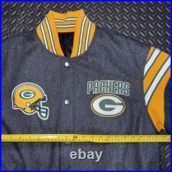 Green Bay Packers Wool Varsity Jacket Reversible Puffer Sz Large NFL Embroidered Green Bay Packers Wool Varsity Jacket Reversible Puffer Sz Large NFL Embroidered
