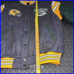 Green Bay Packers Wool Varsity Jacket Reversible Puffer Sz Large NFL Embroidered Green Bay Packers Wool Varsity Jacket Reversible Puffer Sz Large NFL Embroidered