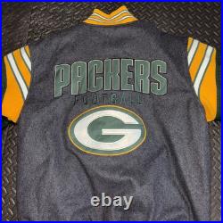 Green Bay Packers Wool Varsity Jacket Reversible Puffer Sz Large NFL Embroidered Green Bay Packers Wool Varsity Jacket Reversible Puffer Sz Large NFL Embroidered