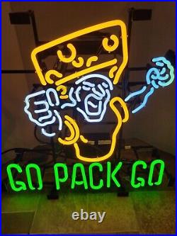 Green Bay Packers football cheesehead guy go pack go neon light up sign bar beer