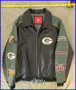 Green bay packers leather jacket (L) 3 Super Bowl Limited Edition Rare Favre 90s