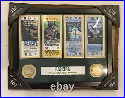 HIGHLAND MINT Green Bay Packers 4-Time Super Bowl Champions Tickets Plaque Box