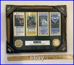 HIGHLAND MINT Green Bay Packers 4-Time Super Bowl Champions Tickets Plaque Box