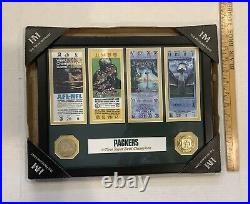 HIGHLAND MINT Green Bay Packers 4-Time Super Bowl Champions Tickets Plaque Box