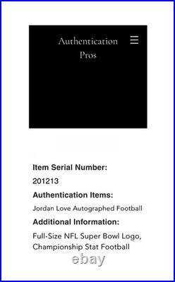 JORDAN LOVE AUTOGRAPHED SIGNED GREEN BAY PACKERS LOGO FS FOOTBALL withAP/COA