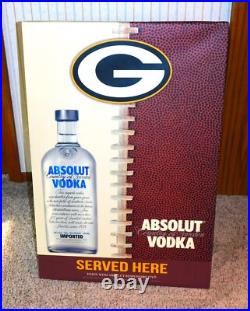 Large 2014 ABSOLUT VODKA Vinyl Over Wood Frame GREEN BAY PACKERS Sign (EX+) Large 2014 ABSOLUT VODKA Vinyl Over Wood Frame GREEN BAY PACKERS Sign (EX+)