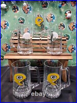 Lot Of 5 Vintage 1991 NFL Green Bay Packers Slim Jim Glass Collector Beer Mugs