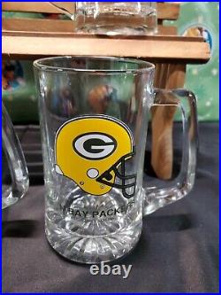 Lot Of 5 Vintage 1991 NFL Green Bay Packers Slim Jim Glass Collector Beer Mugs
