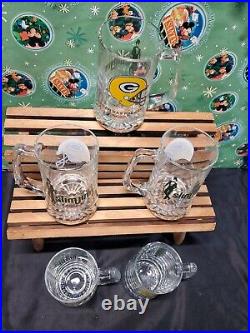 Lot Of 5 Vintage 1991 NFL Green Bay Packers Slim Jim Glass Collector Beer Mugs