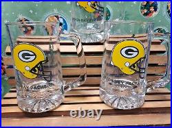 Lot Of 5 Vintage 1991 NFL Green Bay Packers Slim Jim Glass Collector Beer Mugs