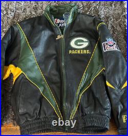 Men's Pro Player Green Bay Packers Leather Jacket Size XL- Black/Green