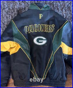 Men's Pro Player Green Bay Packers Leather Jacket Size XL- Black/Green